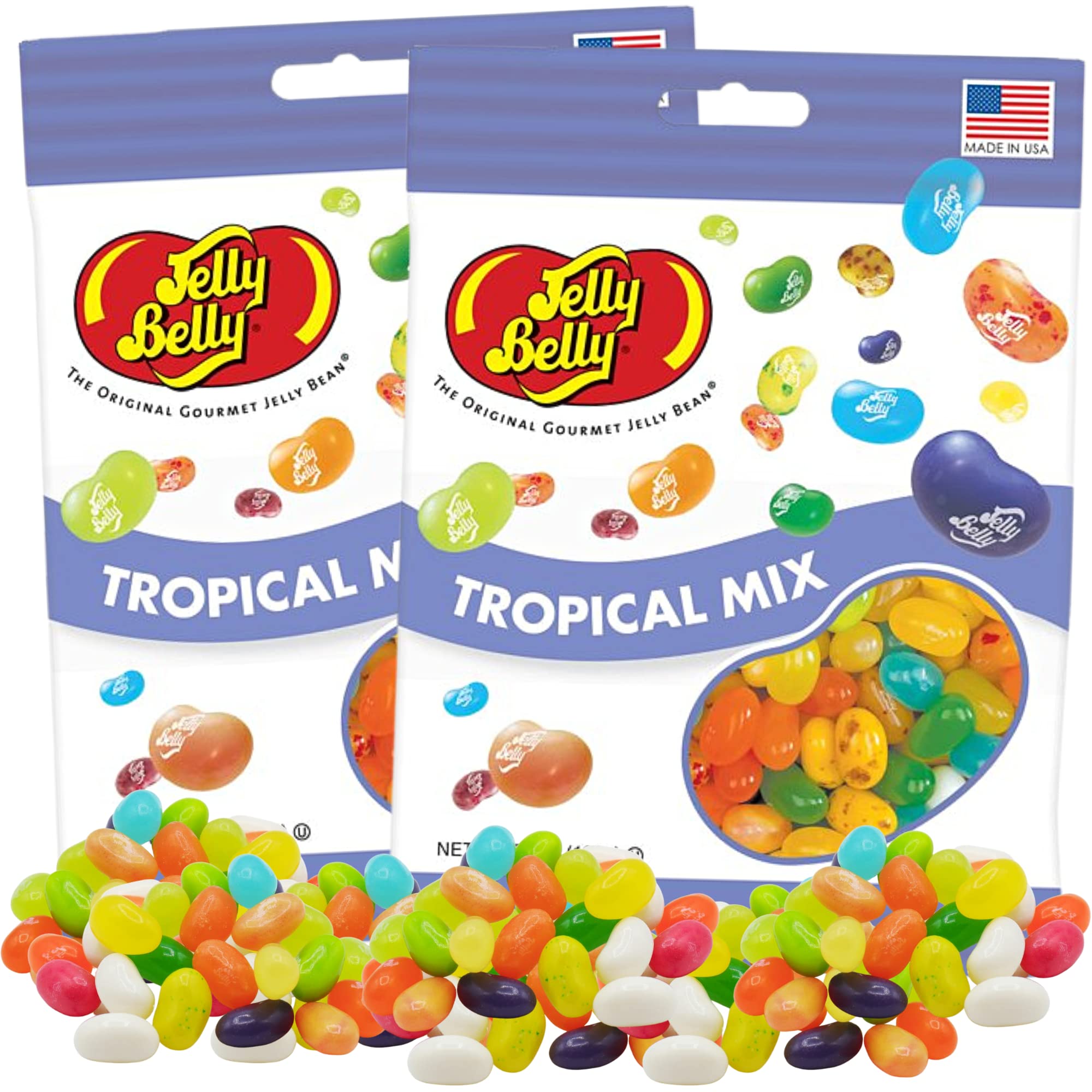Needzo Jelly Bean Tropical Mix Shareable Medium Bags, Bulk Fruit Flavored Gourmet Chewy Candies for Gift Baskets, Pack of 2, 7 Ounce Bag