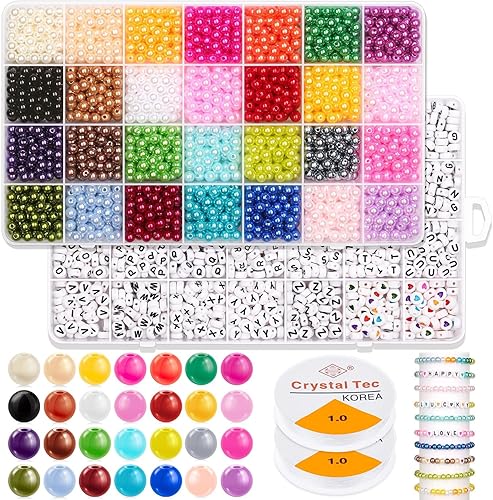 Miniatura 1 de 2000 cuentas de perlas para hacer joyas, 28 colores con 1300 cuentas de letras para hacer pulseras, kit de fabricación de pulseras de cuentas con