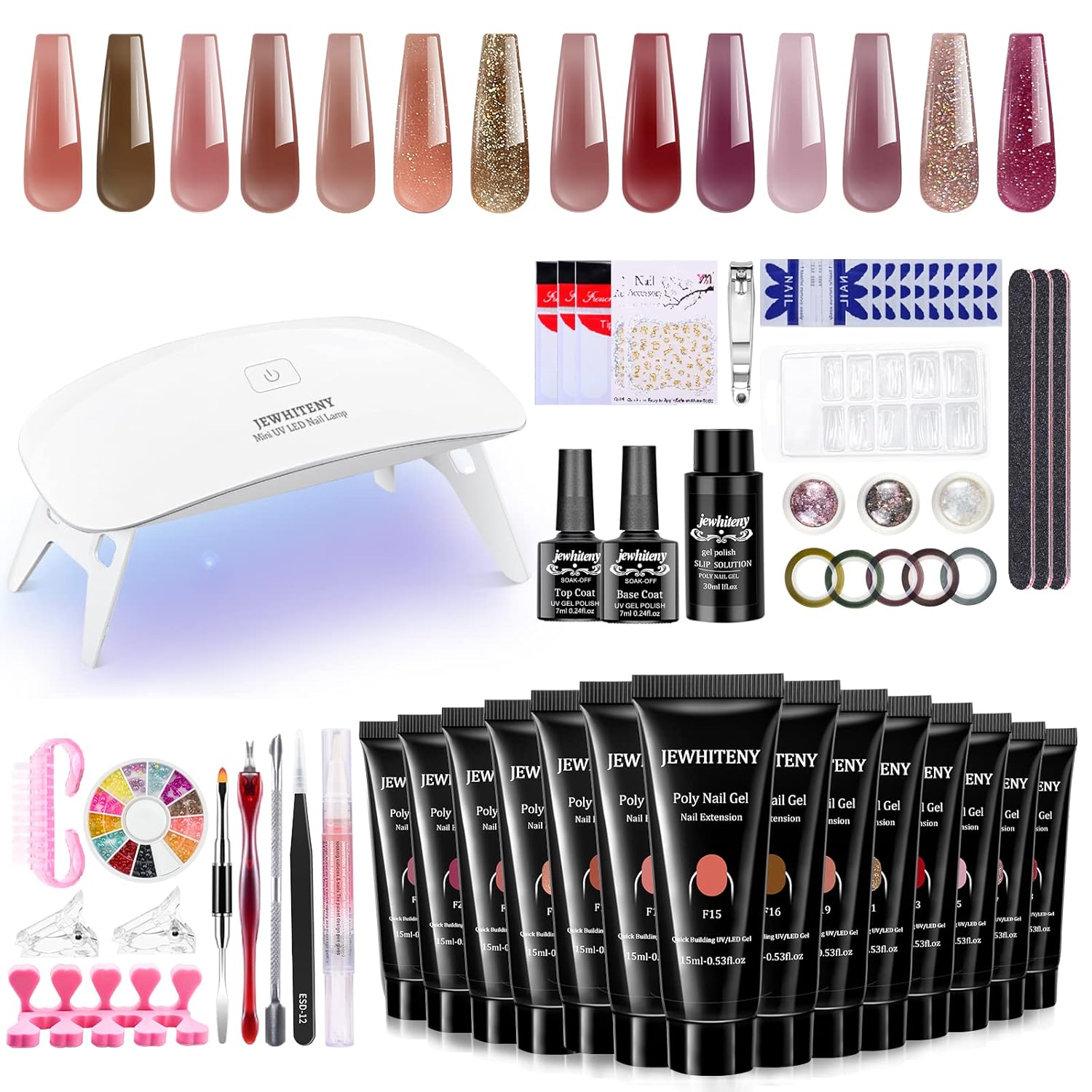 JEWHITENY Poly Gel Nail Kit Poly Gel Kits 14PCS
