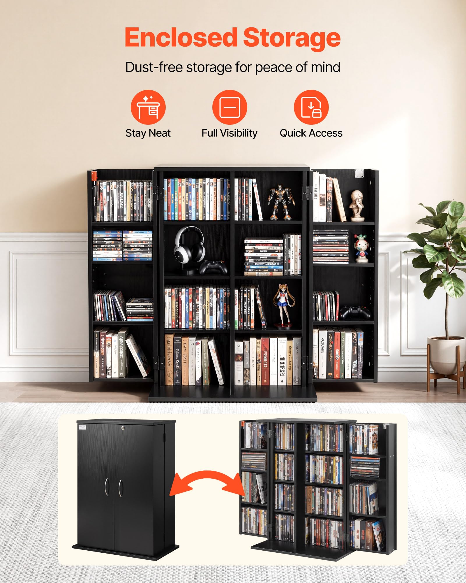 Amazon.com: VEVOR Media Storage Cabinet, 4-Tier DVD Shelf
