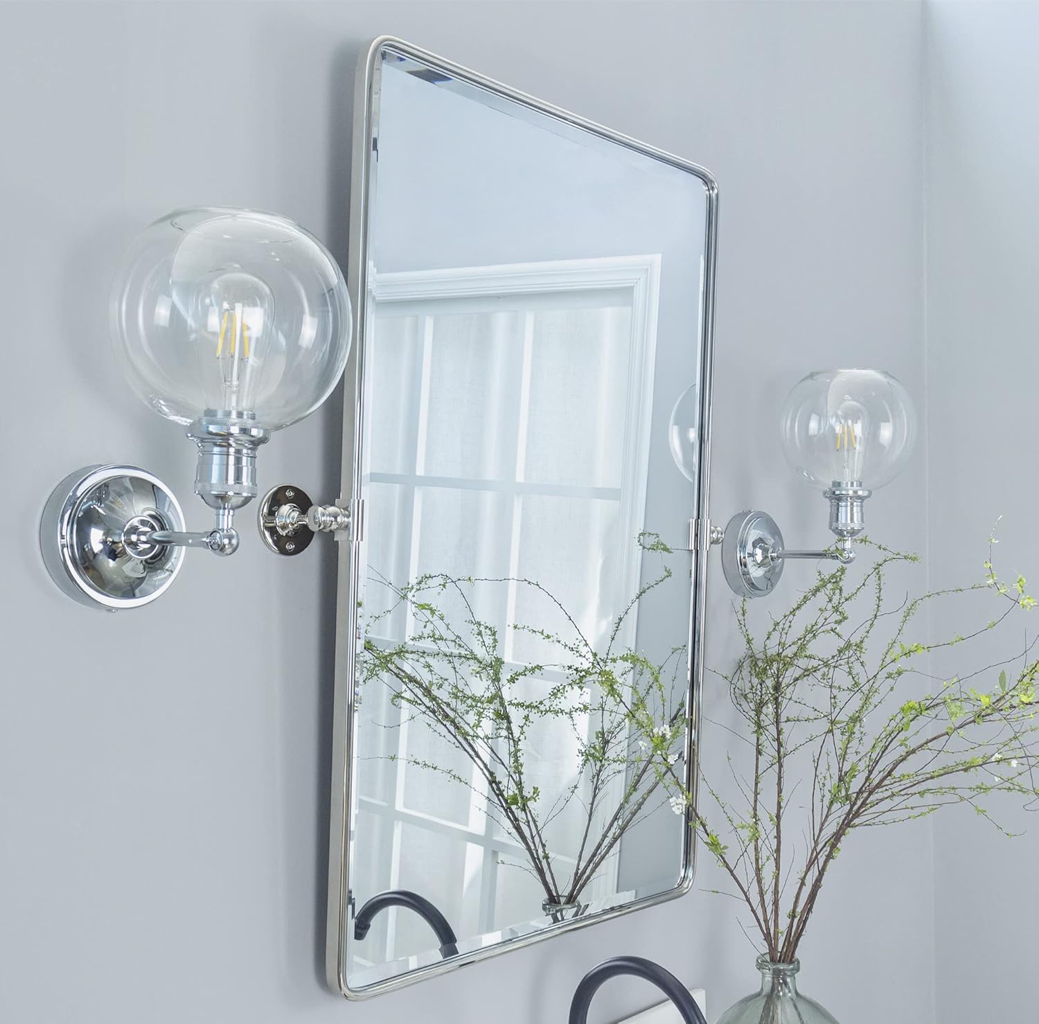 TEHOME 20x30'' Chrome Pivot Mirror Rectangle Bathroom