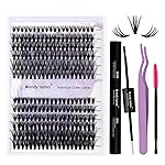 Lash Clusters Kit for Using at Home: Ultra-light, DIY, Natural, Fluffy, Wispy, Waterproof, Anime, Manga, Cat Eye, C Curl, 12-16mm, 30P+40P, Wendy, RT318