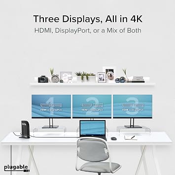 Plugable 13-in-1 USB C Docking Station 4K Triple Monitor with 100W Power Delivery | USB C Dock for Windows, Mac, ChromeOS, Thunderbolt | Driver Required | 3X HDMI and 3X DisplayPort (UD-ULTC4K)