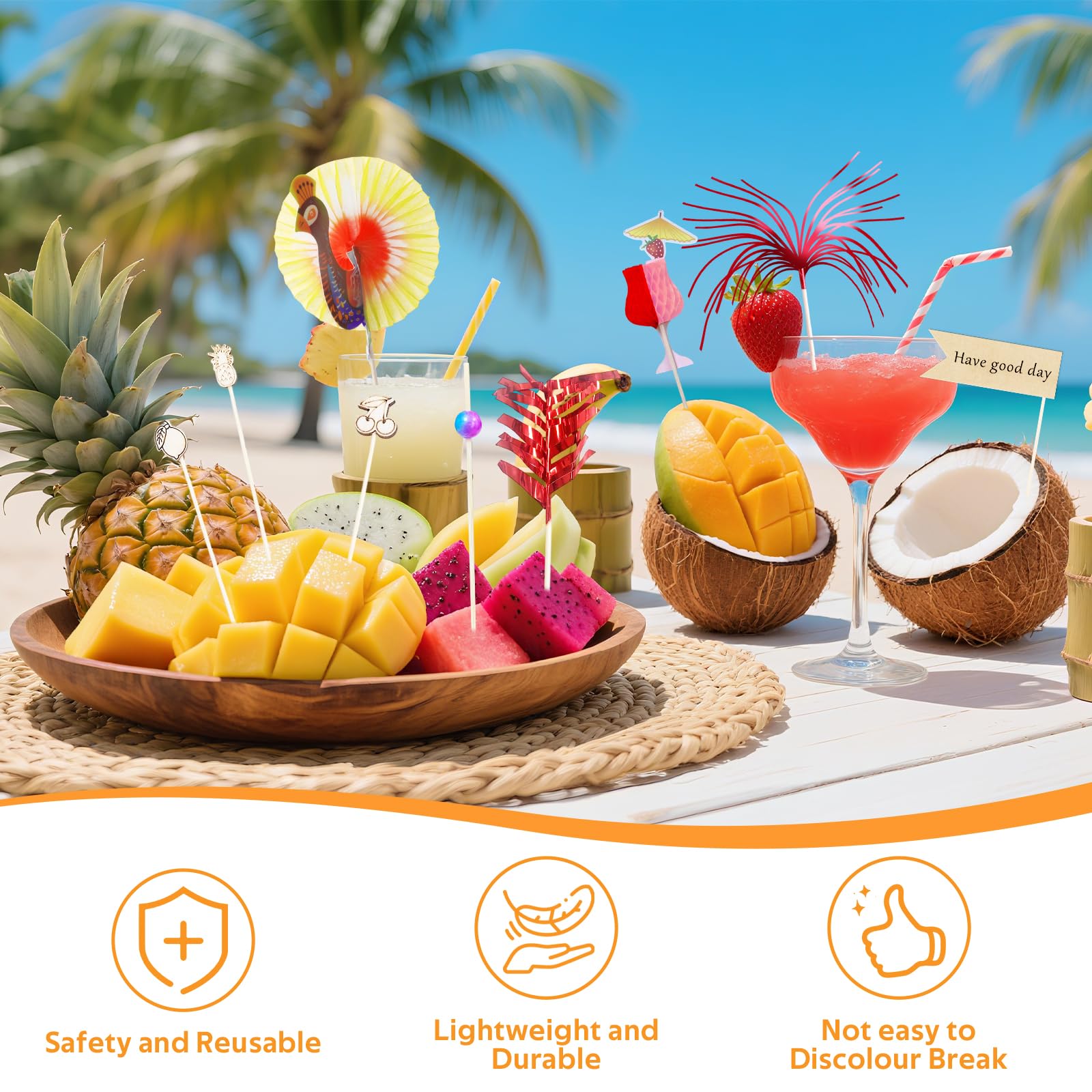 175 Pezzi Decorazioni per Cocktail, Due Tipi di Ombrellini Cocktail, Hawaiane Cannucce Cocktail, Fuochi D'artificio, Fenicottero, Ananas, Riutilizzabili Decorazioni per Feste, Cocktail Party