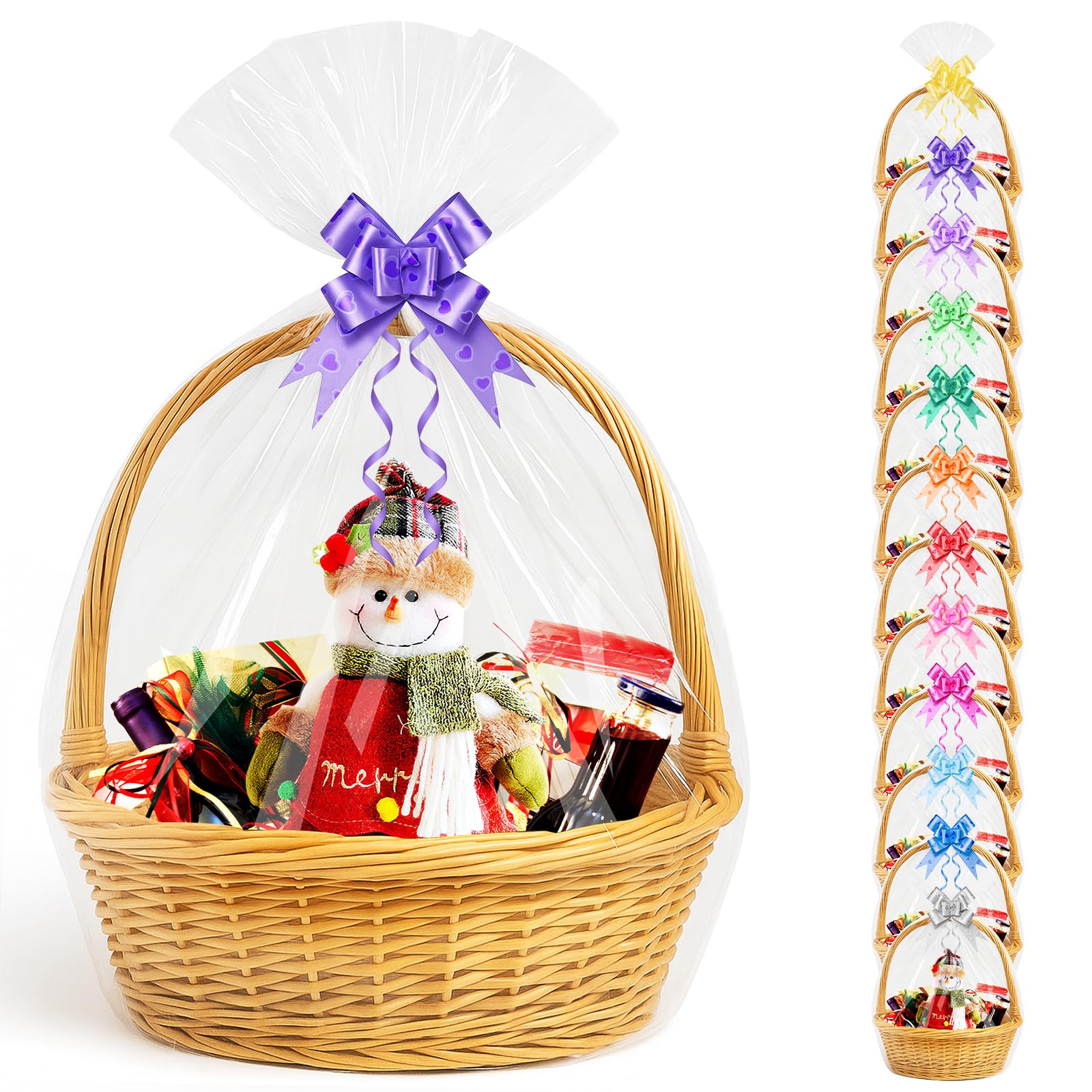 12Pcs Extra Large Cellophane Bags with Pull Bows, AGOBUHE 30 x 40 Inches Cellophane Wrap for Hampers, Cellophane Wrap bags for Hamper Making Easter Father's Day Gift Presents Packaging โ image 1