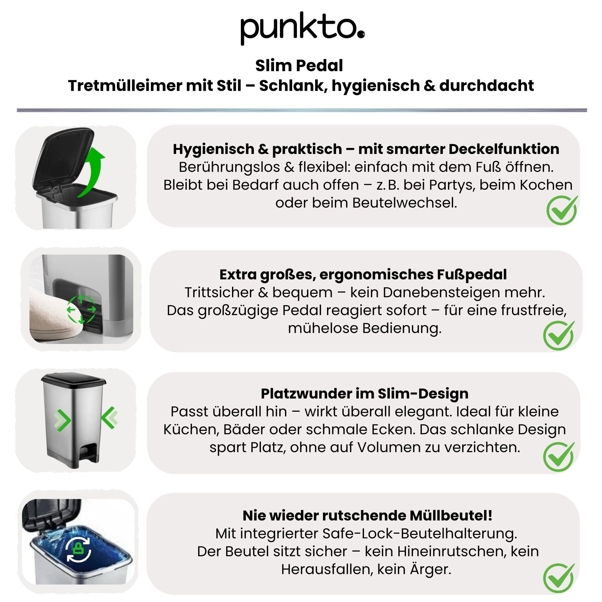 Poubelle à pédale 15 L sans BPA plastique cuisine salle de bain bureau Anthracite Noir