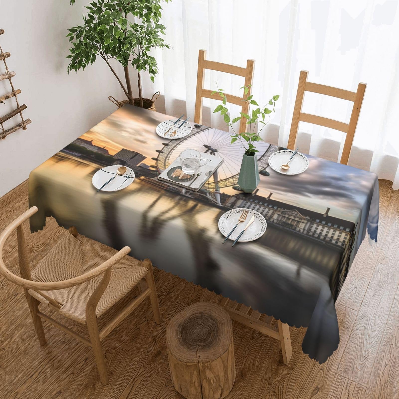 Nappe rectangulaire motif œil de Londres anti-tache pour table propre