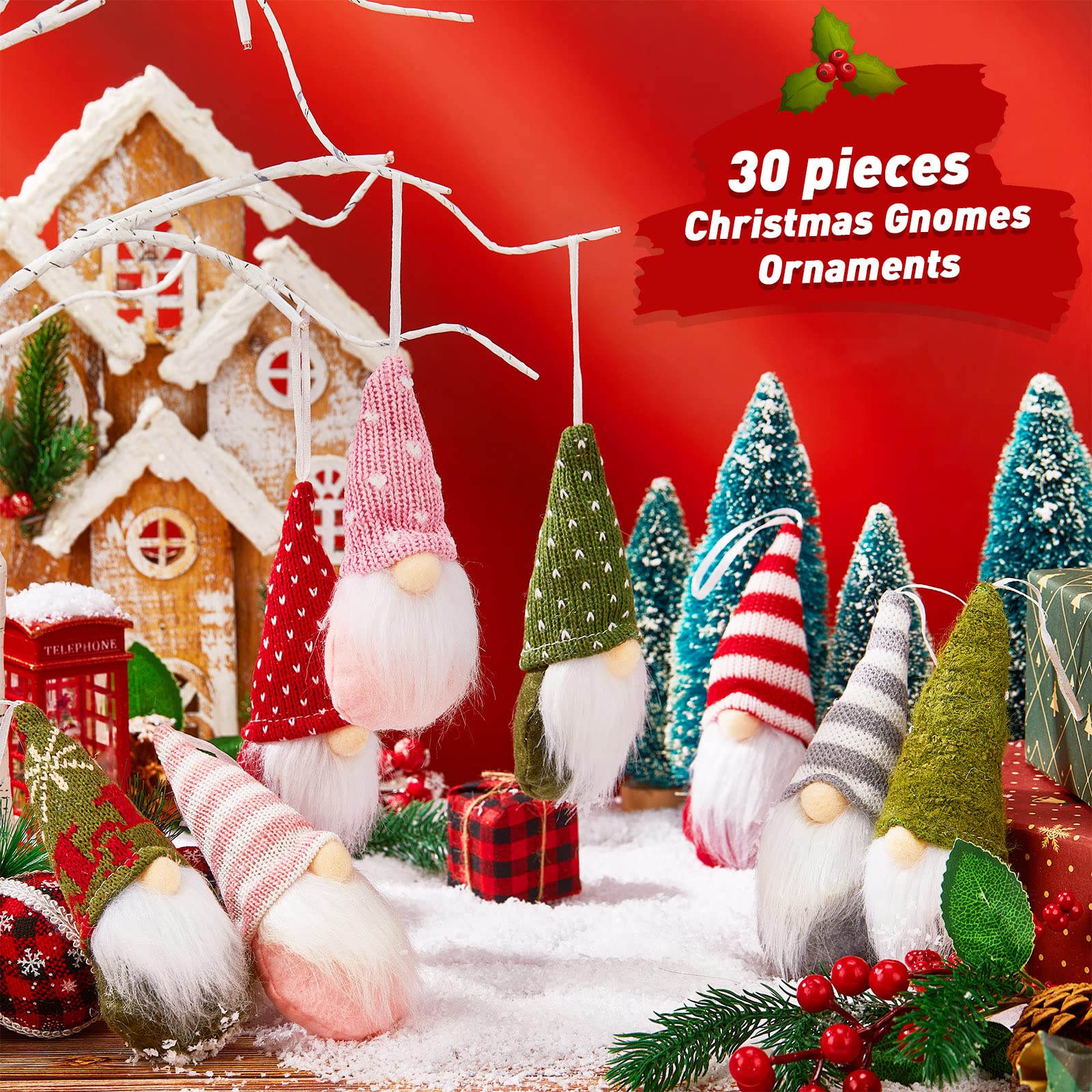 30 szt. krasnal pluszowe ozdoby świąteczne Święty Mikołaj Elf ozdoby choinkowe 15 stylów ręcznie robione świąteczne gnomy dekoracje do domu lalka mini pluszowe dekoracyjne wiszące gnomy ozdoby z kapeluszem brodą
