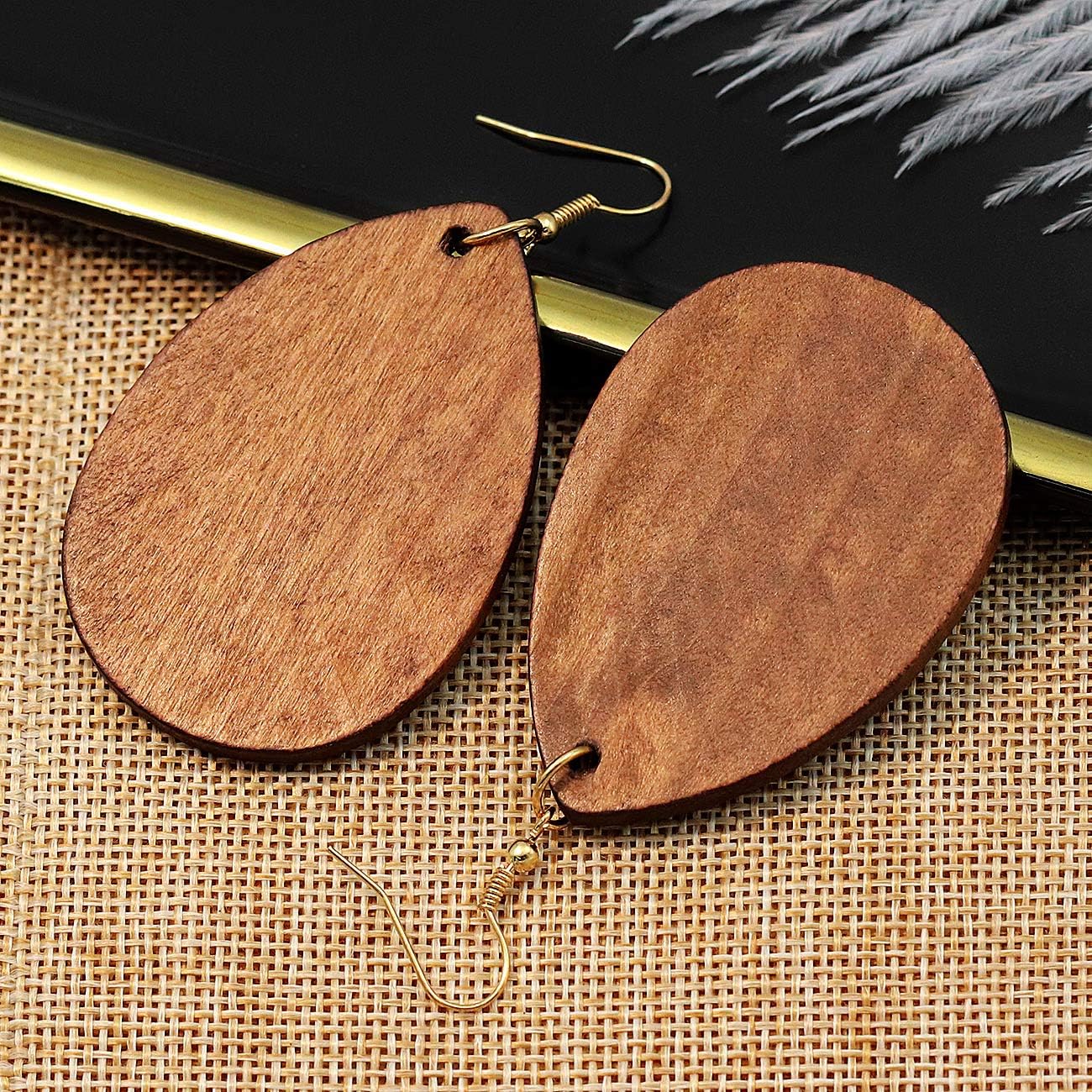 Wood Earrings for Women Natural Wooden Waterdrop Drop Dangle Earring - Image 4