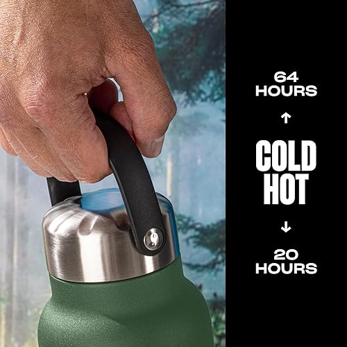 Miniatura 2 de S'well Explorer de acero inoxidable reciclado con tapa y asa aisladas, 40 onzas, jaspe verde, recipientes aislados al vacío de triple capa que