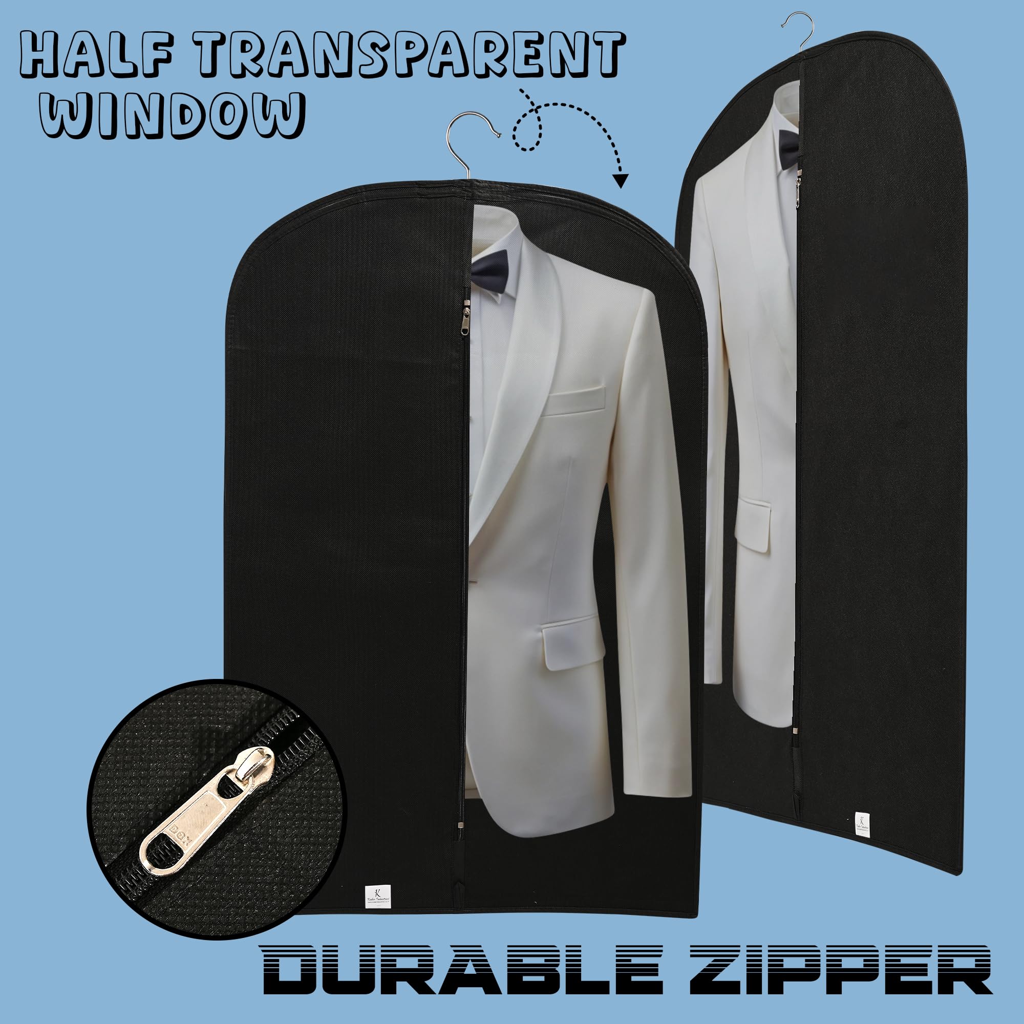 Kuber Industries Paquete de 6 fundas para blazer | Fundas de traje con cremallera para mujeres y hombres | Bolsa de abrigo a prueba de polvo para ropa, chaqueta | Cubierta media transparente | Negro