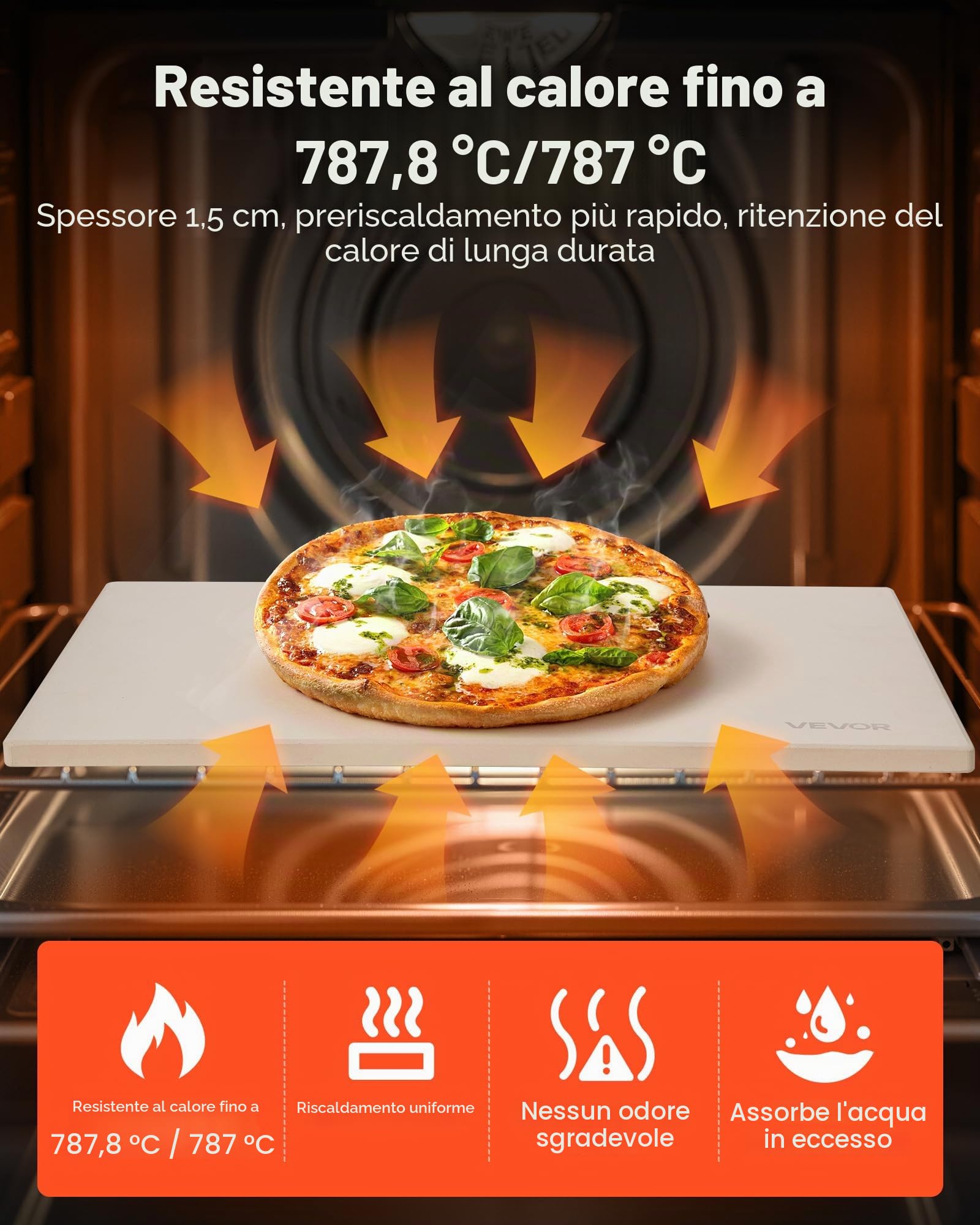 VEVOR Pietra per Pizza, Pietra da Forno per Pizza Rettangolare in Cordierite da 508 x 355 x 15 mm, con Pala in Alluminio, Cordierite Resistente al Calore, per Forno da Cucina, Cottura di Pane