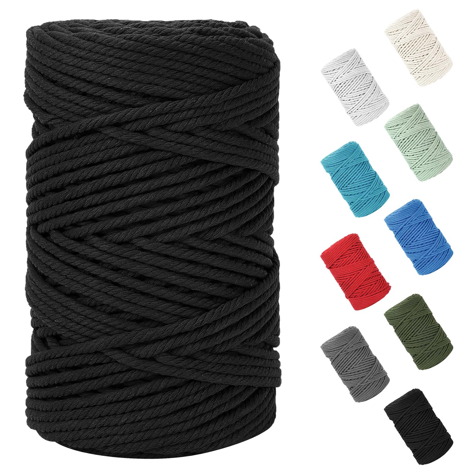 HOMEBOBO Macrame Cord 5mm x 109Yards (328Feet),Natural Cotton Macrame Rope - 4 Strands Twisted Macrame Cotton Cord for Wall Hanging,Plant Hangers,