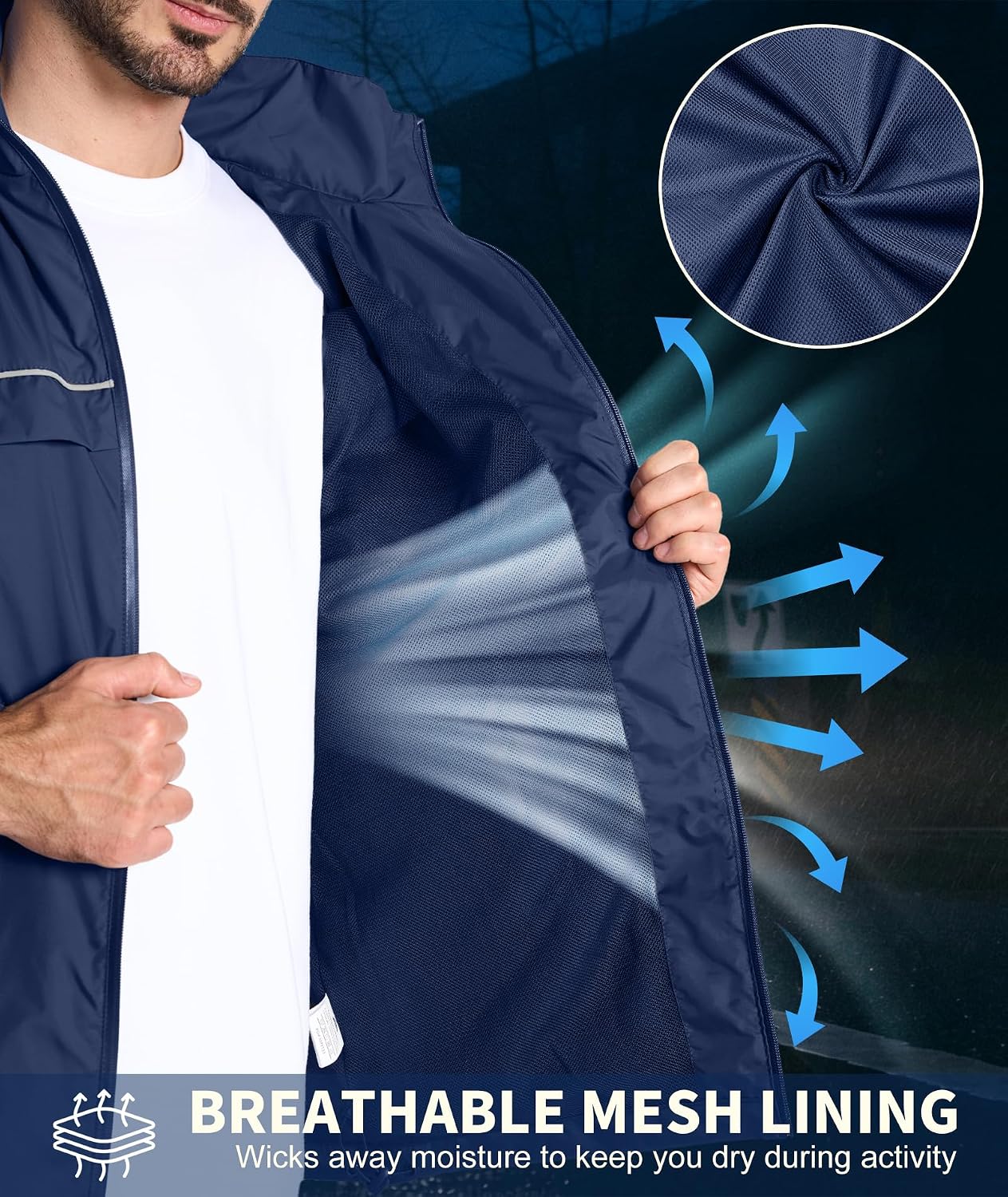 ZITY Mens Rain Jacket Waterproof Raincoat with Stowaway Hood