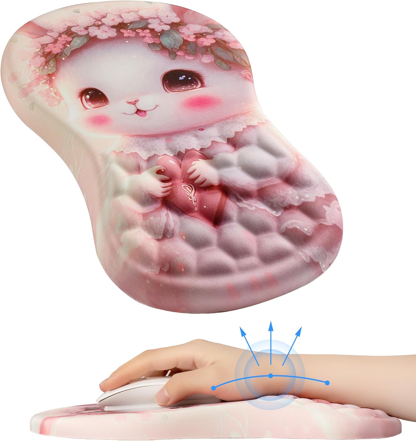 Ergonomic Mouse Pad with Wrist Support - Cute & Cure & Classic Mousepad with Wrist Rest for Carpal Tunnel, Durability Wrist Rest for Mouse Day Use (Rabbit)