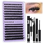 TOOCHUNAG Fluff Lash Extension Kit Thick Eyelash Extension Kit 60D+80D Wispy Lash Clusters Individual Lashes Kit with Lash Bond and Seal, Lash Remover, Eyelashes Tweezers (280Pcs,10-18mm)
