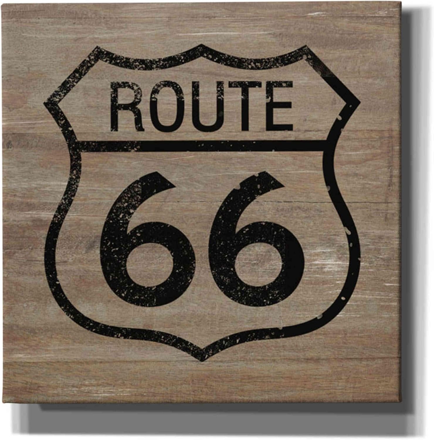 Epic Graffiti 'Route 66 Black On Wood' by Linda Woods, Canvas Wall Art, 12"x12"