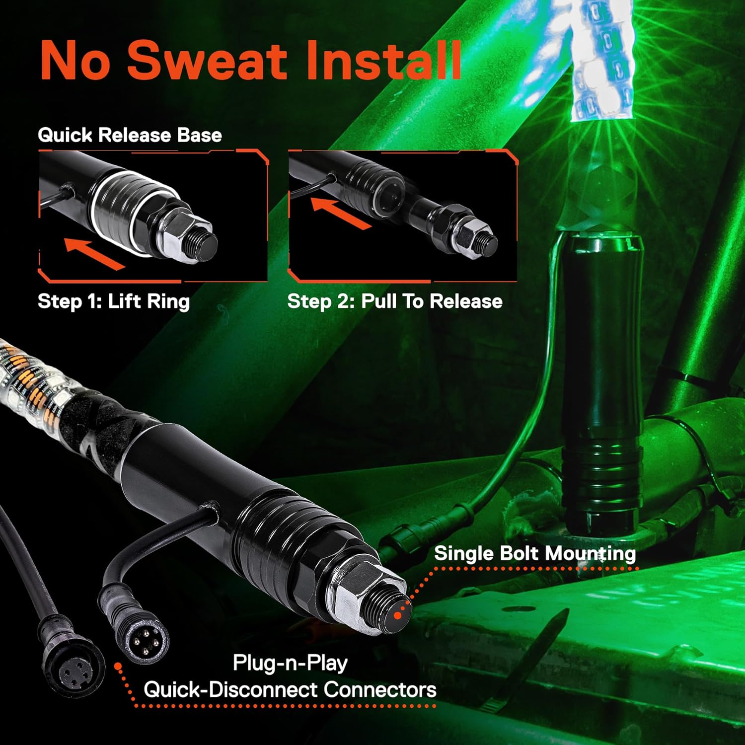 True MODS 2pc 3ft Spiral RGB LED Whip Light for UTV ATV [Bluetooth App] Off Road Waterproof LED Lighted Whip CB Antenna Pole Stick for RZR Can-Am Polaris SxS 4x4 Quad Dune Buggy 4 Wheeler Accessories