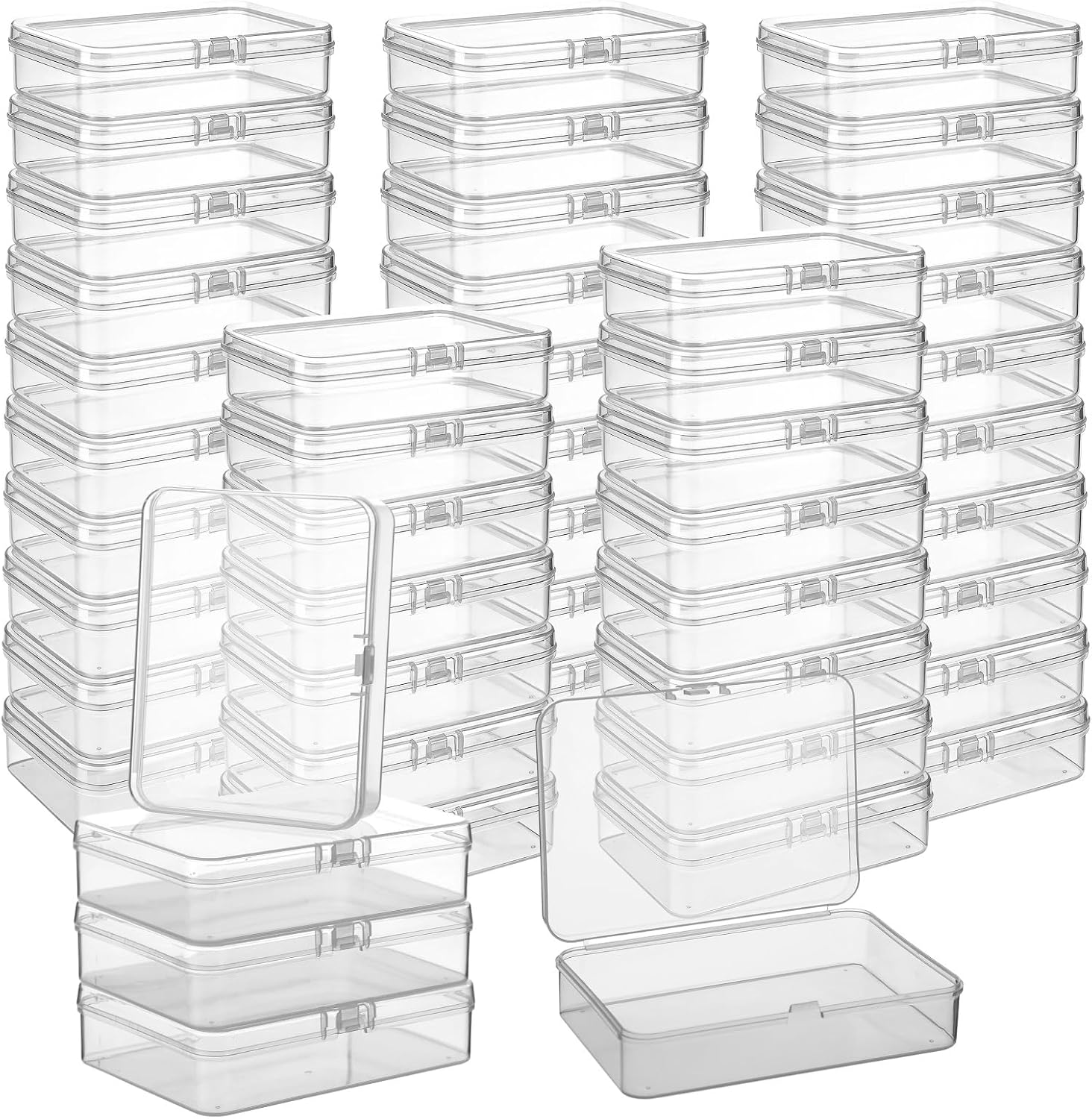 50Pcs Clear Crayon Box with Lid, Rectangular Mini Containers Storage Boxes Bulk,PP Plastic Square Arts Crafts Organizer, 4.53 x 3.35 x 1.10 in Multi-Purpose Containers for Jewelry Beads