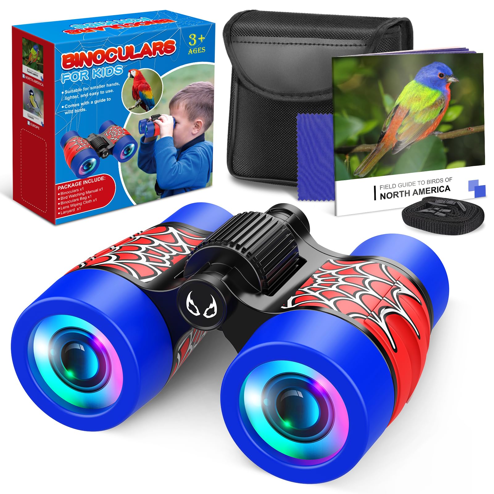 Binoculars with Compass Kids Toys Gifts for 3 4 5 6 Year Old Boys,Outdoor Games for Hunting, Bird Watching, Travel, Hiking,Cool Toys for Fans of Spider Birthday Gifts for Toddler Boys