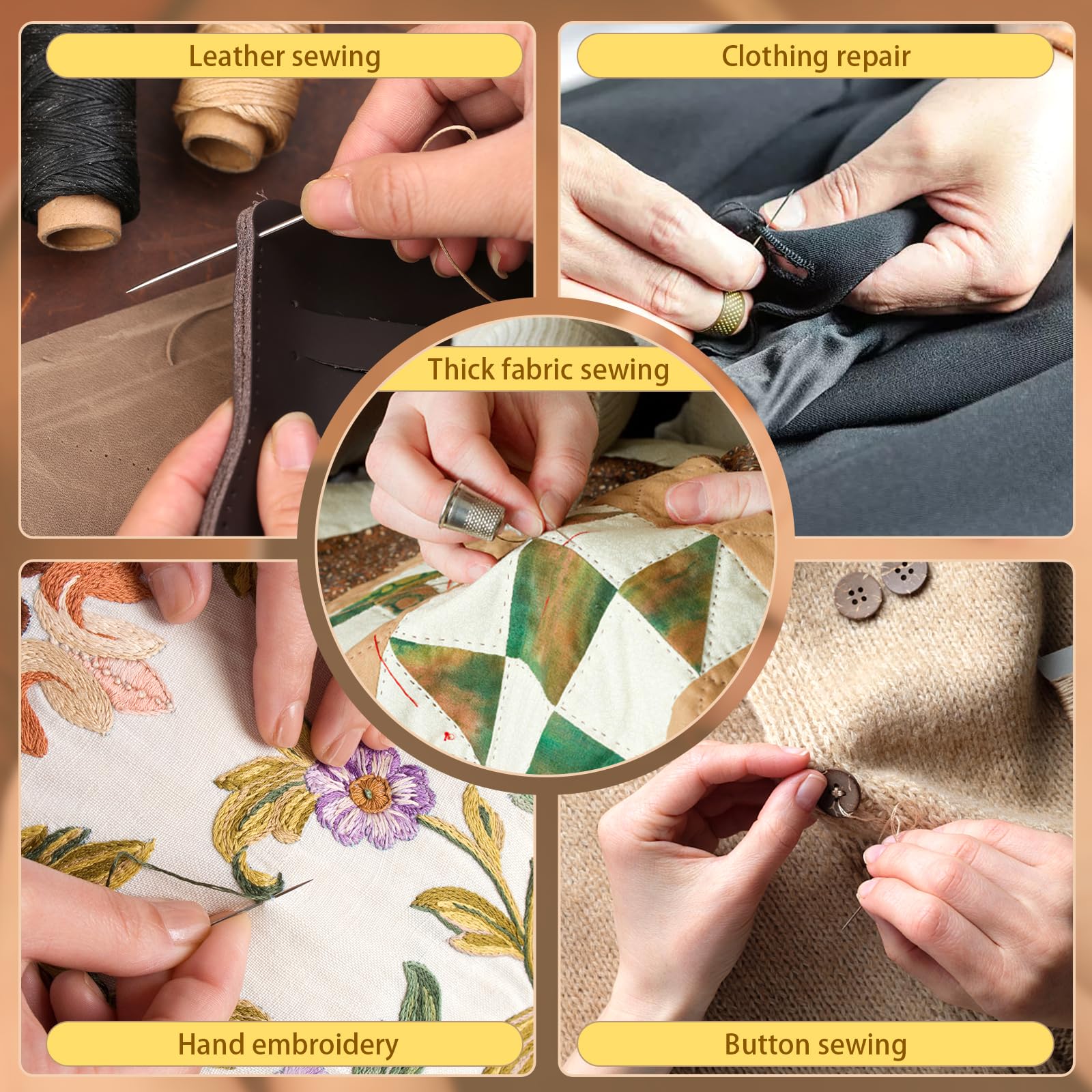 24 agujas de coser de ojo grande, agujas de coser de 3 tamaños, hilo de bordado de cuero, aguja afilada, aguja de tejer de hilo de acero inoxidable para coser a mano, manualidades, reparación