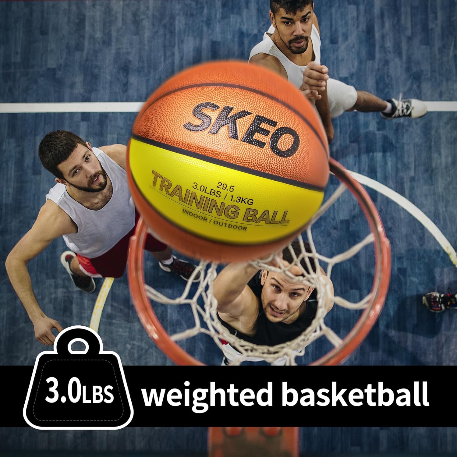 SKEO 29.5" Trainer Heavy Basketballs, 3.0LBS Weighted Basketball Made of Composite, Indoor Outdoor Training Ball for Improving Ball Handling Dribbling and Rebounding Skills (Deflated, Size 7)