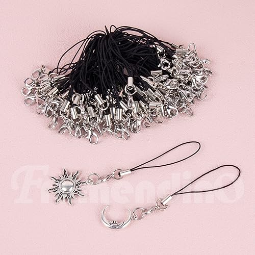 Miniatura 6 de Framendino, Cordón con cierre de langosta Lariat Correa de cordón para teléfono celular, llavero DIY, Negro -