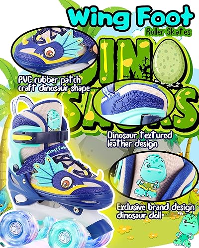 Miniatura 4 de Dino Kids Toddler Roller Skates for Boys Girls,WESKIFAN Dinosaur Quad Skating Shoes with Shiny Light up Wheels&Adjustable Sizes Beginners