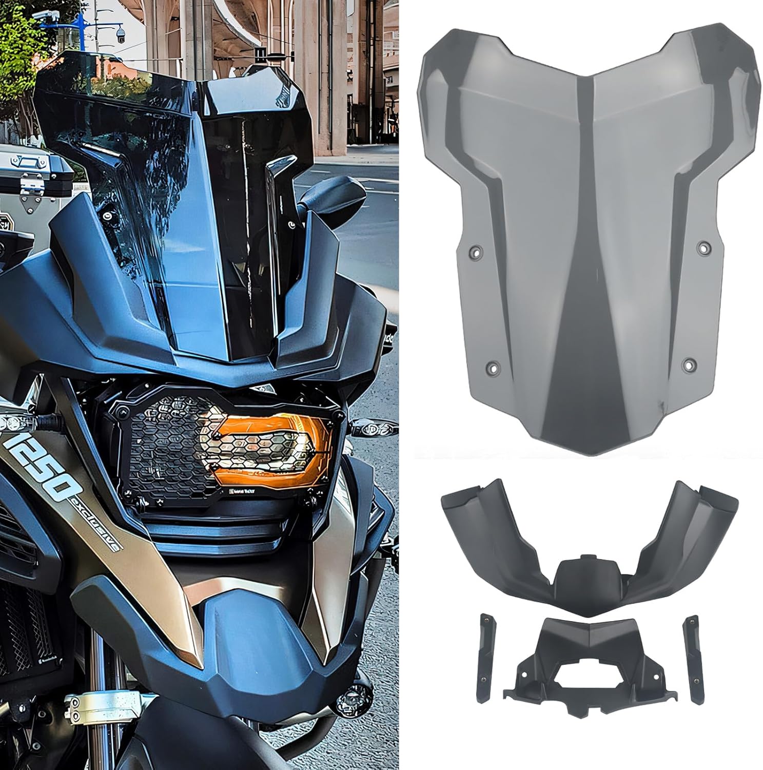 Windshield Deflectors for B.M.W R1250GS R1200GS ADV, Motorcycle Rally New Rooster Head Windscreen Large Spoiler Cover Fairing for R1250/1200 GS Adventure Accessories (Grey)