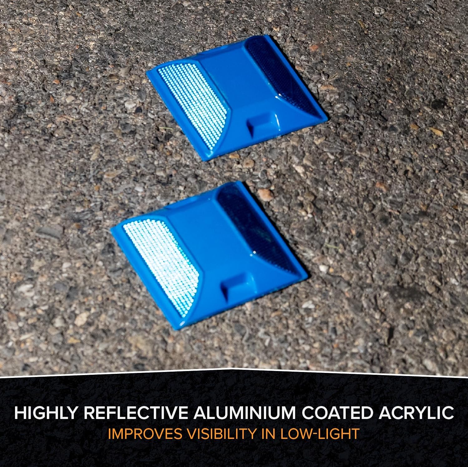 Blue Road Reflectors For Fire Hydrant Pack of 2 + Adhesive Pads | 4 by 4 inch Street Pavement & Asphalt Stud Markers | Reflecting for Speed Bumps, Sidewalks, Pedestrian Crossings, Freeways & Driveways