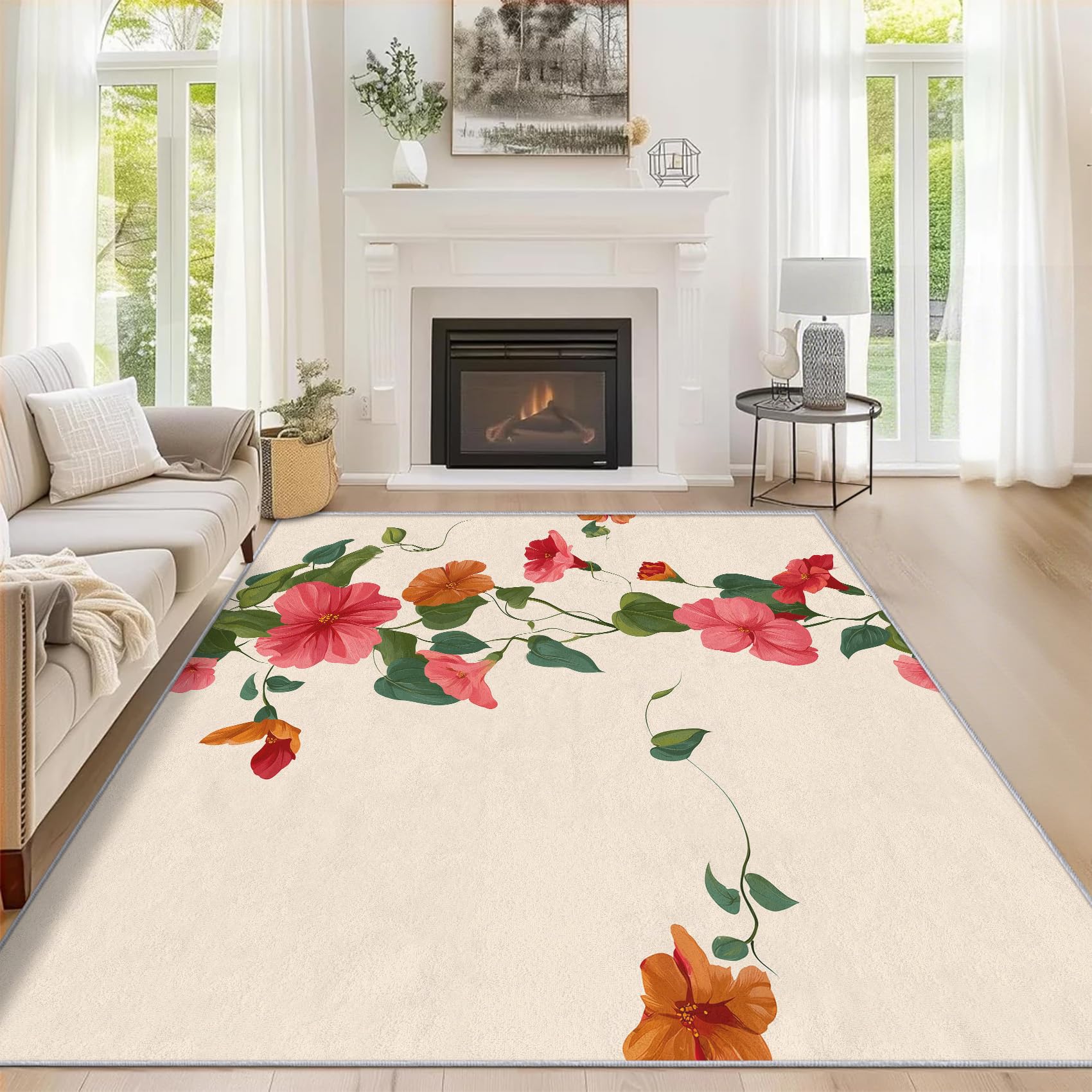 Tapis hibiscus 200x300 grand tapis salon flanelle poil ras antidérapant