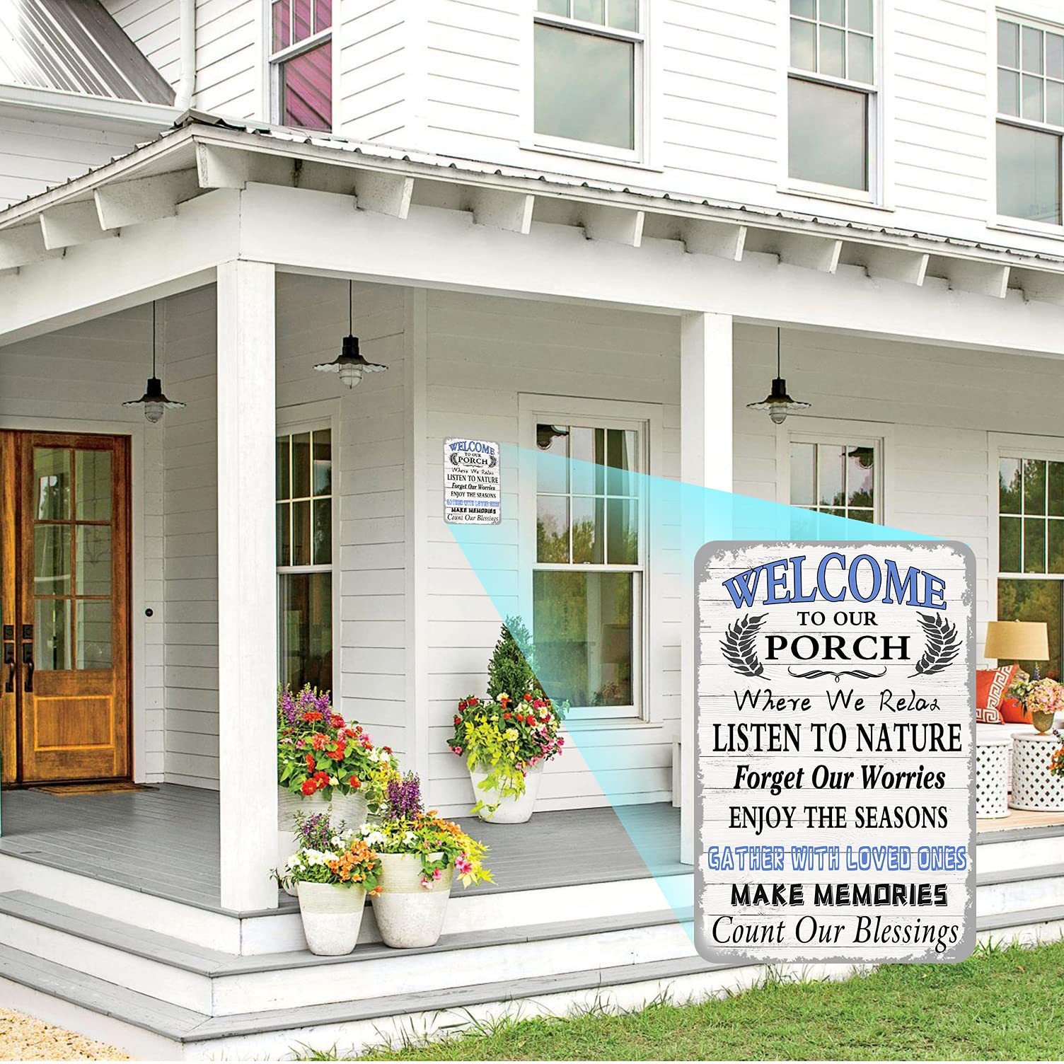 Uflashmi Welcome To Our Patio Schild – Vintage-Terrassenschild Aus Aluminium | 27,9 X 17,8 Cm | Wetterfest, Mit Juteseil | Für Garten, Veranda & Hauseingang