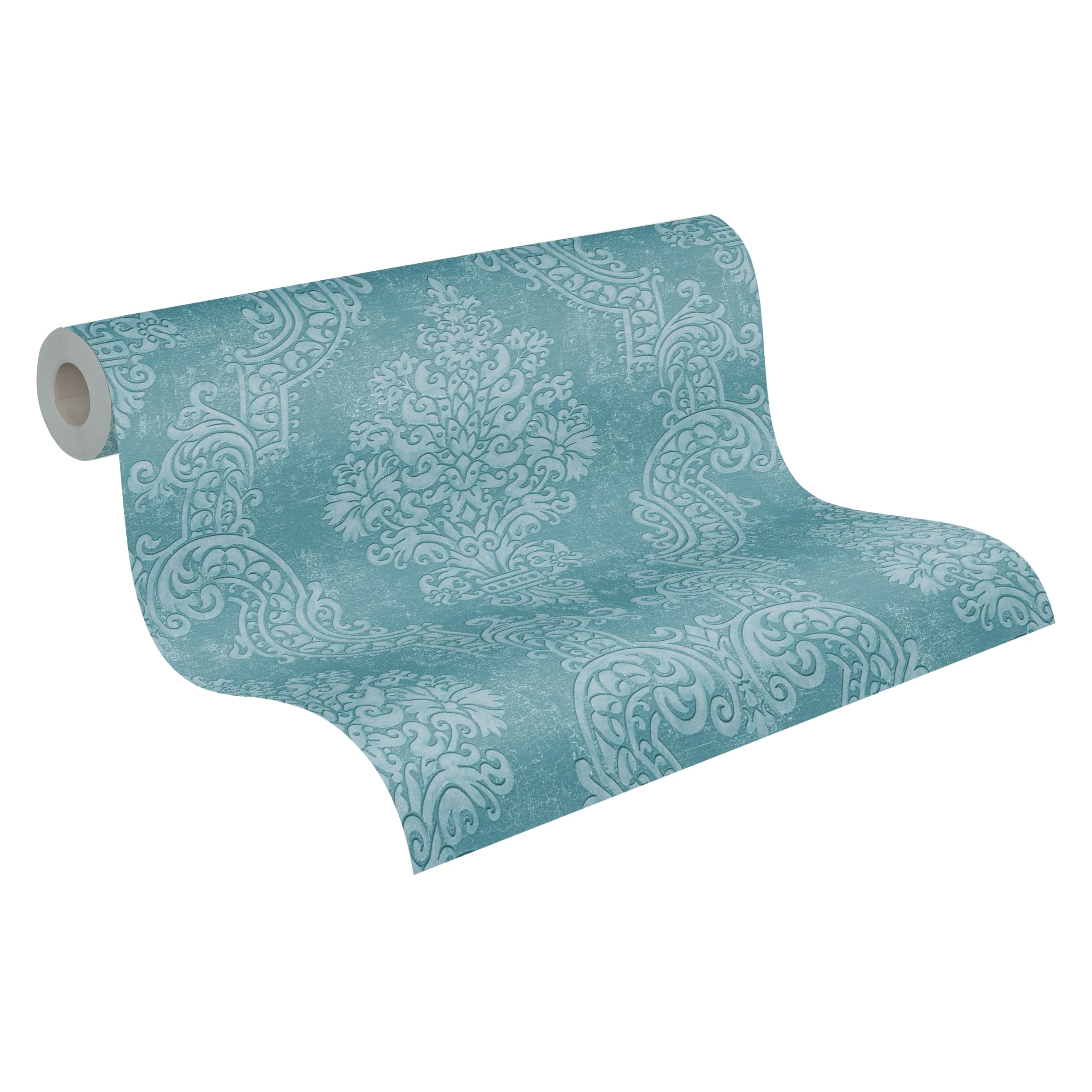 A.S. Création Blue Turquoise Non-Woven Wallpaper - Classic Baroque & Ornament Design, 10.05m x 0.53m, Made in Germany