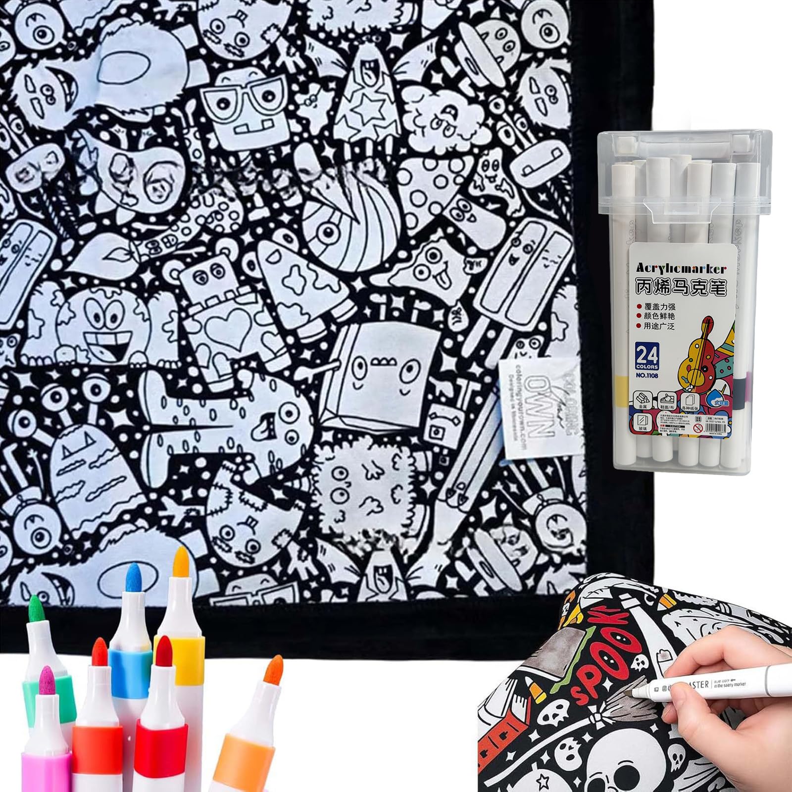 DIY Coloring Blanket, Colouring Blanket with 24Colour Markers Washable
