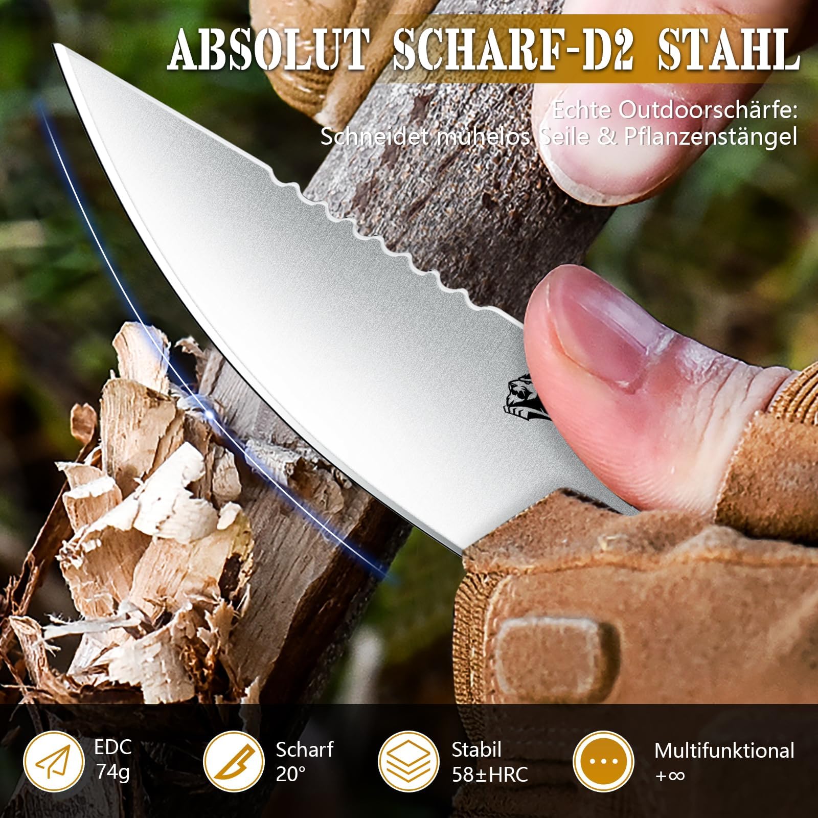 Neck Knife Outdoor Messer, D2-Edelstahl Survival Feststehendes Messer Halskette, mit Kydex Scheide Jagdmesser, G10 Griff Mini EDC Messer,Geschenk für Männer Orange