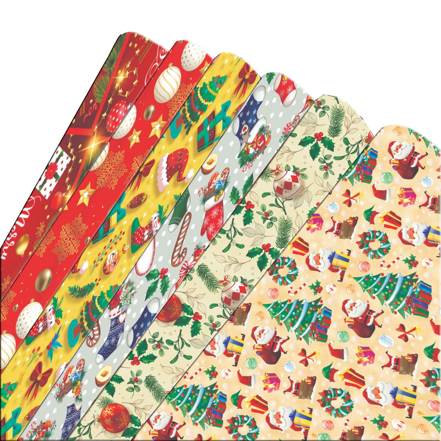 AccuPrints Wrapping Paper Decorative Festive Merry Christmas Theme Printed Crafting Christmas Gift for Friends, Set of 6