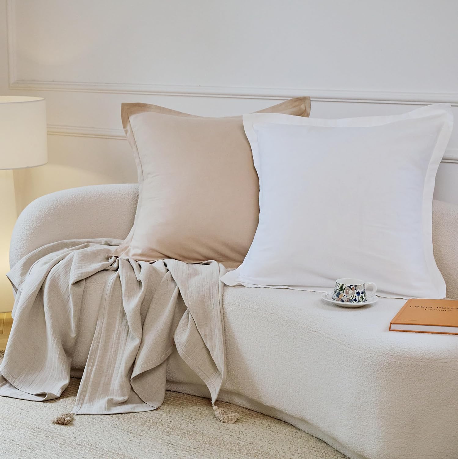 Simple&Opulence Linen Euro Sham Covers Set of 2, 26x26 Decorative Cotton Flax Blend Throw Pillow Cover Farmhouse Pillow Shams for Chair Couch Sofa Bedroom Living Room Home Decor, Linen