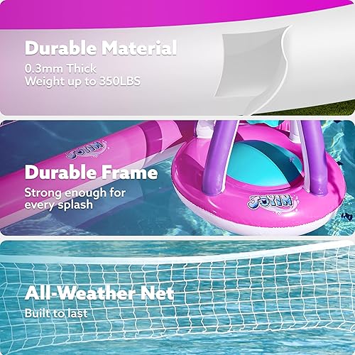Vista 5 de JOYIN Juego de flotadores inflables para piscina, red de voleibol y aros de baloncesto, flotadores flotantes de juguete para niños y adultos, cancha
