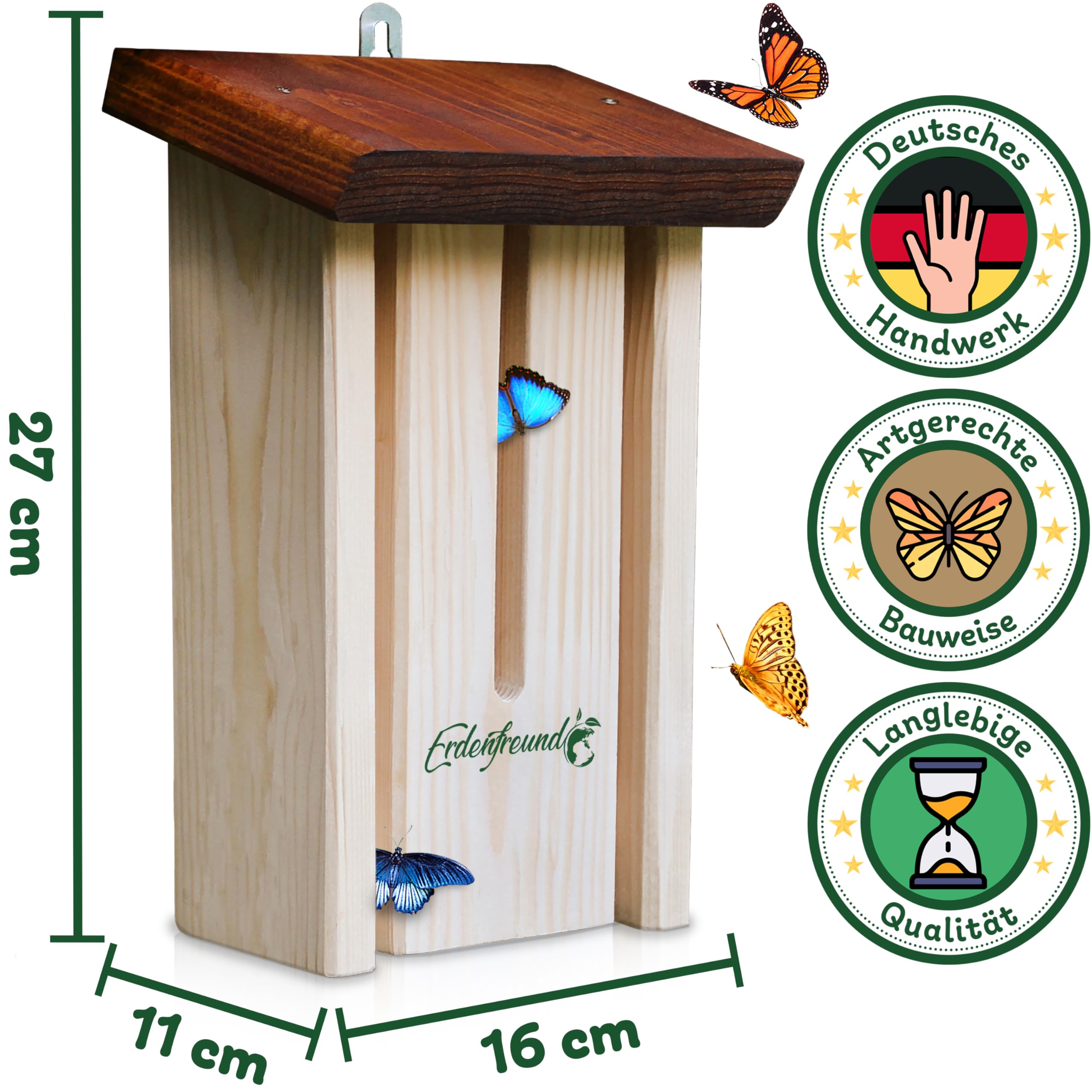 ERDENFREUND® Schmetterlingshaus 100% splitterfrei für zarte Schmetterlingsflügel Schmetterlingshotel schützt vor Feinden & Unwetter bei Ruhepausen