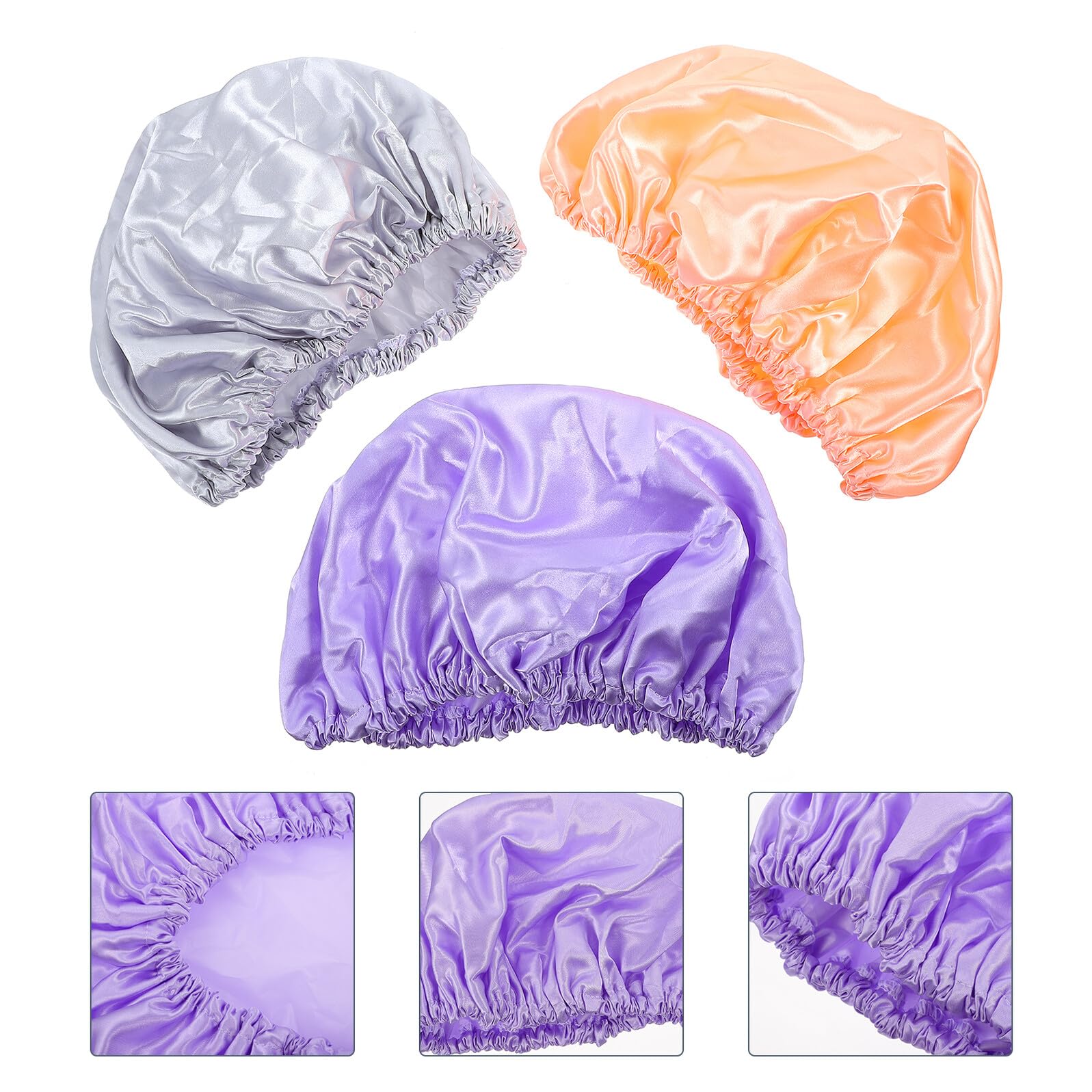 Beaupretty 3 piezas Gorros de Ducha Impermeables para Mujer Doble Eva Diseño Satinado para Cabello Rizado y Trenzas Protección para Dormir y Baño