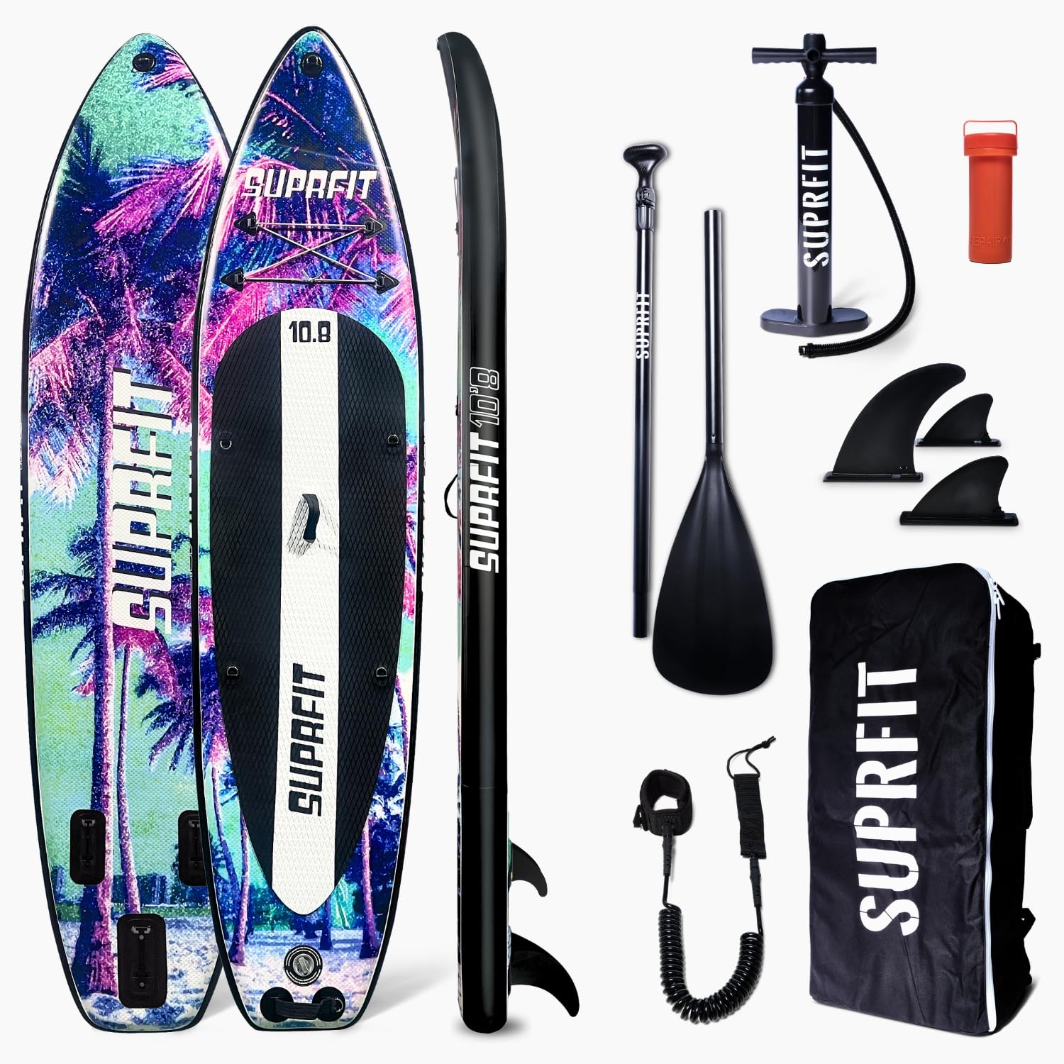 SUPRFIT Stand-Up Paddling Board Sunset Vice, 330 x 79 x 15 cm, Drop-Stitch-Light-Konstruktion, mit Transport-Rucksack, Multicolour