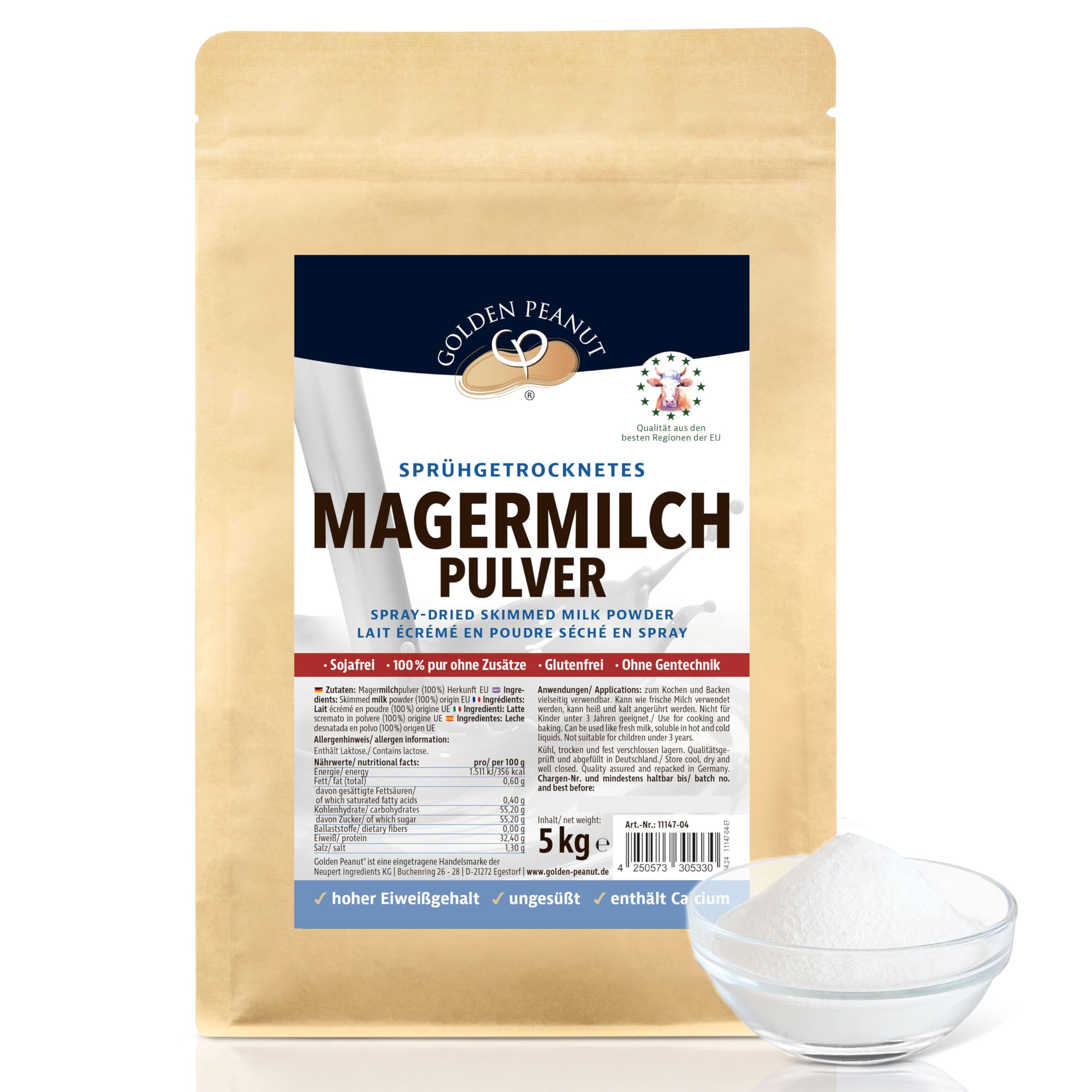 GOLDEN PEANUT Magermilchpulver 5 kg fettarm sprühgetrocknet lange haltbare Eisherstellung