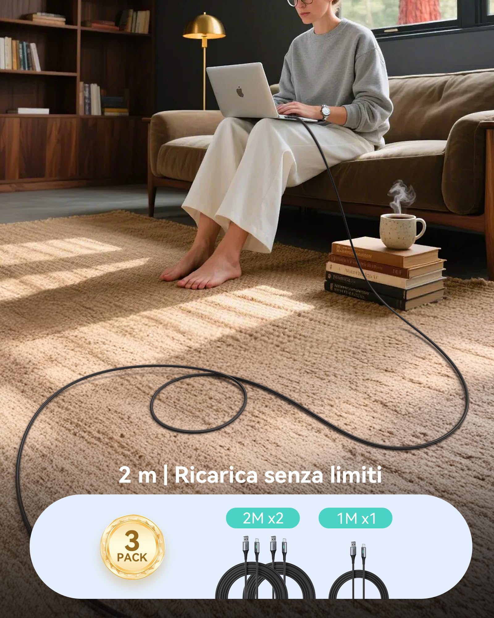 INIU Cavo USB Type-C, Cavo USB A a USB C 3,1A Ricarica Rapida [3Pezzi/0,5+2+2m] Lega Intrecciato in Nylon QC 3,0 Cavo Tipo C per iPhone 17 16 15, Samsung S25 24 Ultra, Xiaomi Huawei Pixel OnePlus ECC.