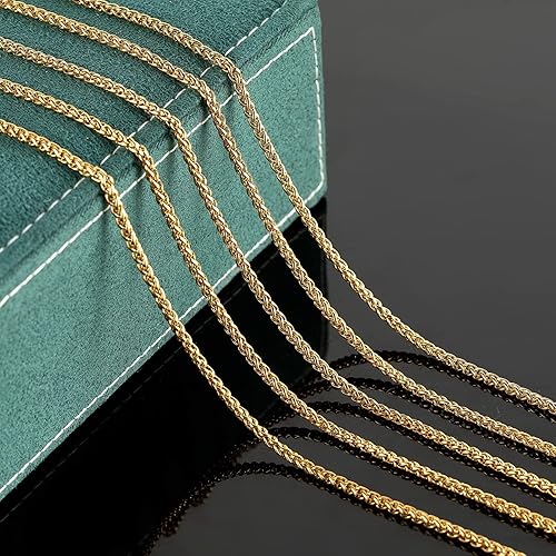 Miniatura 5 de Cadenas chapadas en oro a granel, cadena de trigo de acero inoxidable 304 con anillos de salto y cierres de langosta, collar para hombres y mujeres,