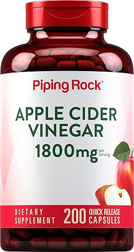 Piping Rock Cápsulas de vinagre de sidra de manzana 1800 mg 200 pastillas Fórmula potente Sin OMG, sin gluten