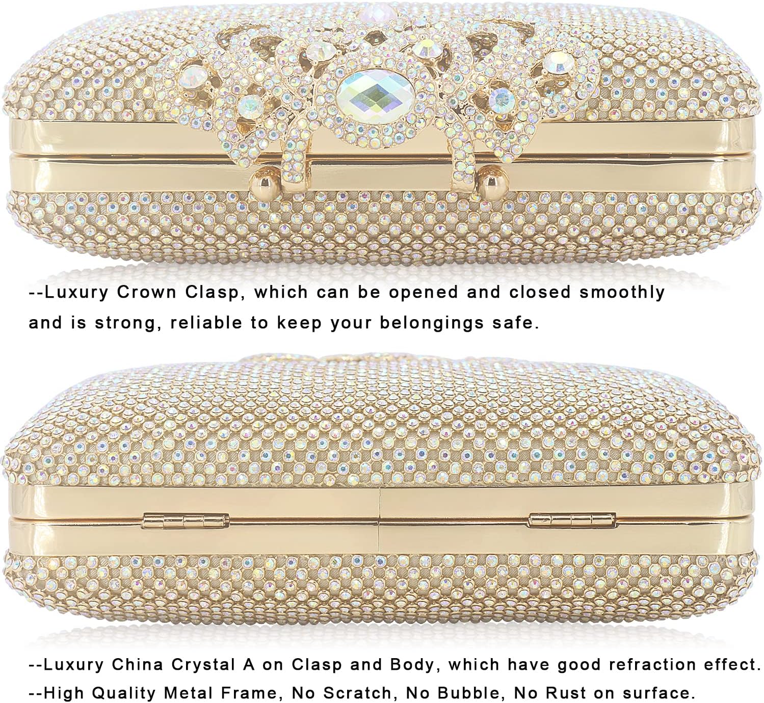 Dexmay Rhinestone Clutch Bag with Crystal Crown Clasp Women Evening Handbag Formal Party Purse - Image 4