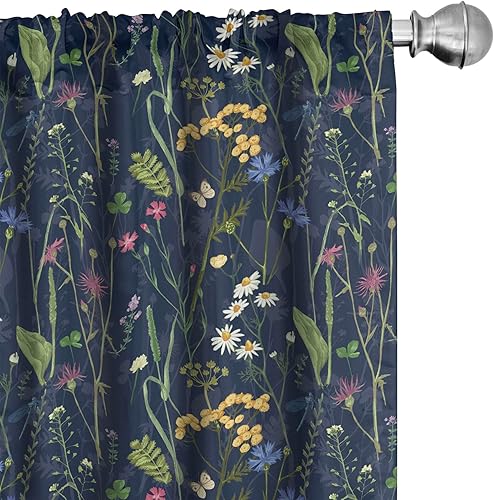 Miniatura 34 de Lunarable Cortinas amarillas, inspiradas en el picnic de los años 50, 60 y 70, diseño de lunares retro con estampado de lunares, tratamientos de