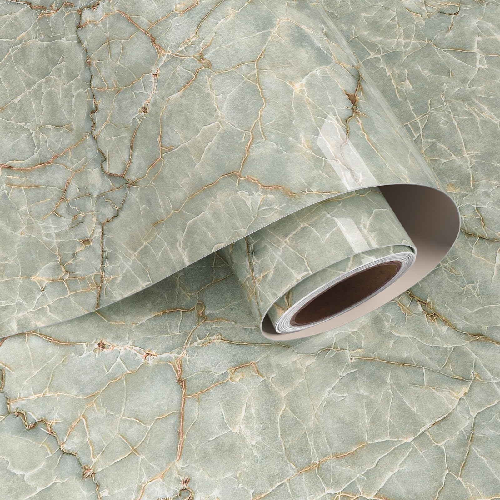 VaryPaper Marmor Tapete Selbstklebend Cyan Klebefolie Marmoroptik Glänzend 40cmx200cm Möbelfolie Marmor Folie Arbeitsplatte Küche Wandtapete Badezimmer Esszimmer Klebefolie Schrank Fensterbank Tisch