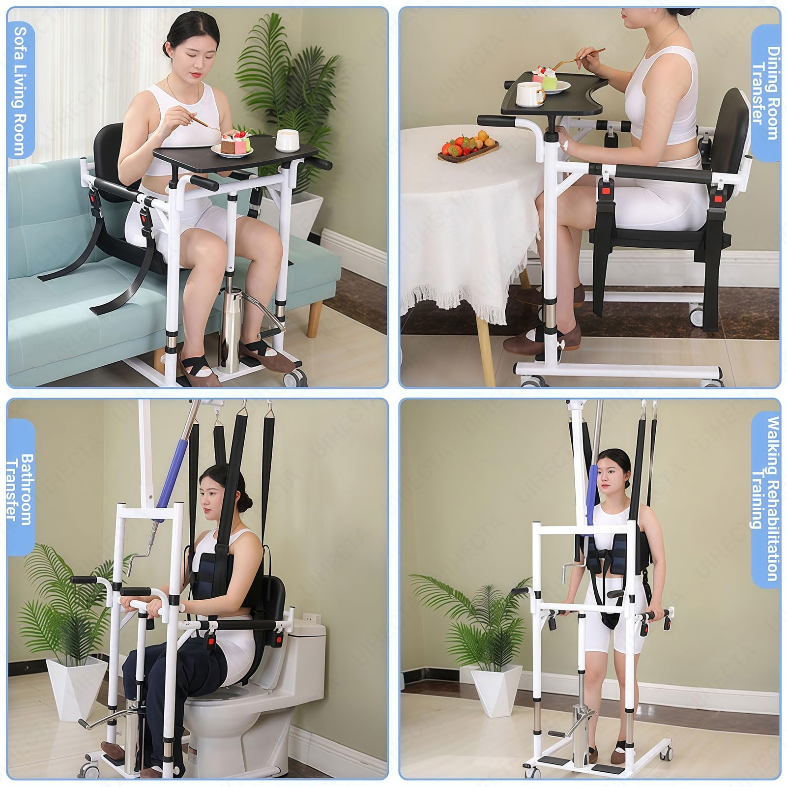 GrúA HidráUlica para Personas Mayores, Silla De Traslado con GrúA EléCtrica para Pacientes, Altura Ajustable, con Mesa, Silla Ducha con ElevacióN, para Personas Discapacidad