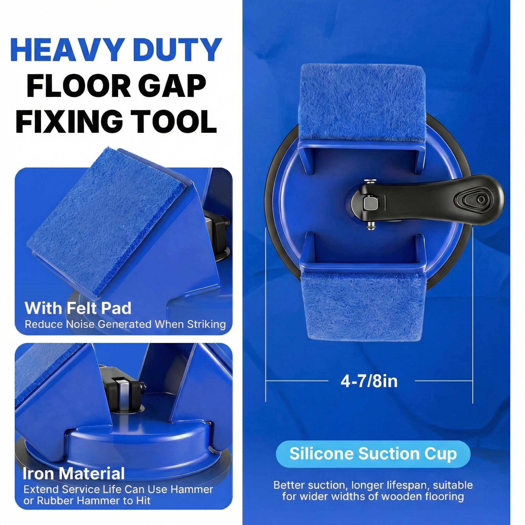 Floor Gap Fixer Tool Heavy Duty 45°Striking Surface Floor Gap Repair Tool Made of Iron & Enhanced Suction Cup with Slot Cutter and 5pcs Sticky Pads for Fixer Laminate/Vinyl Flooring Tools — view 7